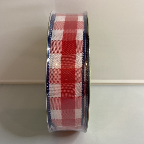Members Mark Red & White Buffalo Plaid with Blue stitched edge Wired Ribbon. - Picture 4 of 6